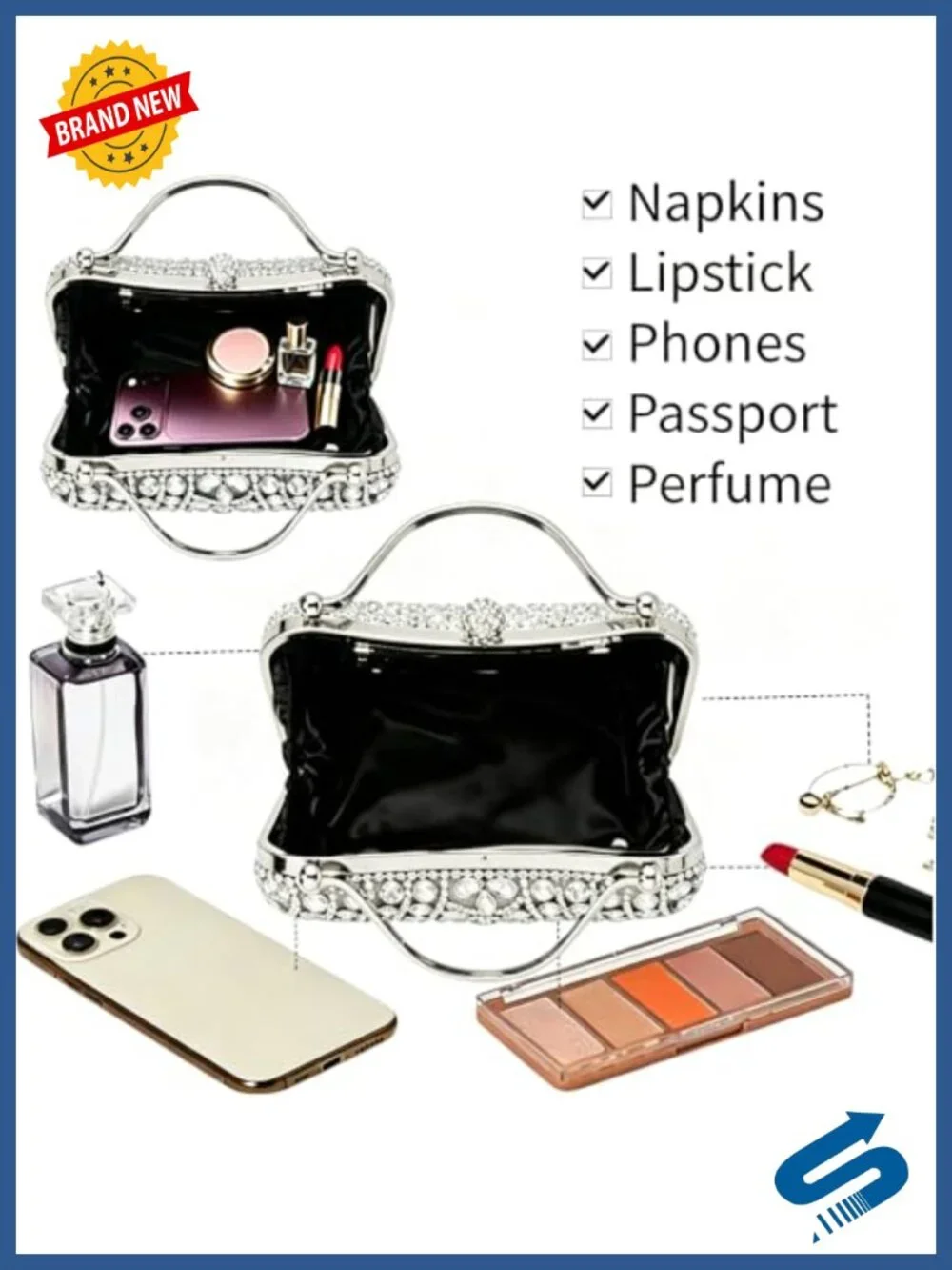Rhinestone Fringe Clutch Evening Bag Sparkly Formal Purse with Chain Strap